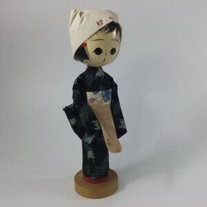 Kokeshi Doll Japanese Girl in Blue Kimono 7.5" Tall